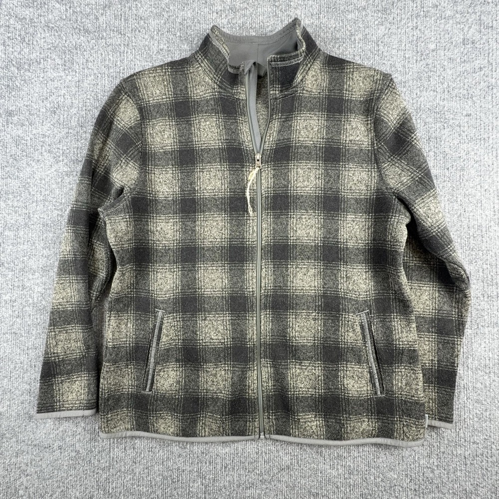 Eddie Bauer Jacket‎ Womens XL Gray Plaid Full Zip Mock Neck Lined Pockets Casual